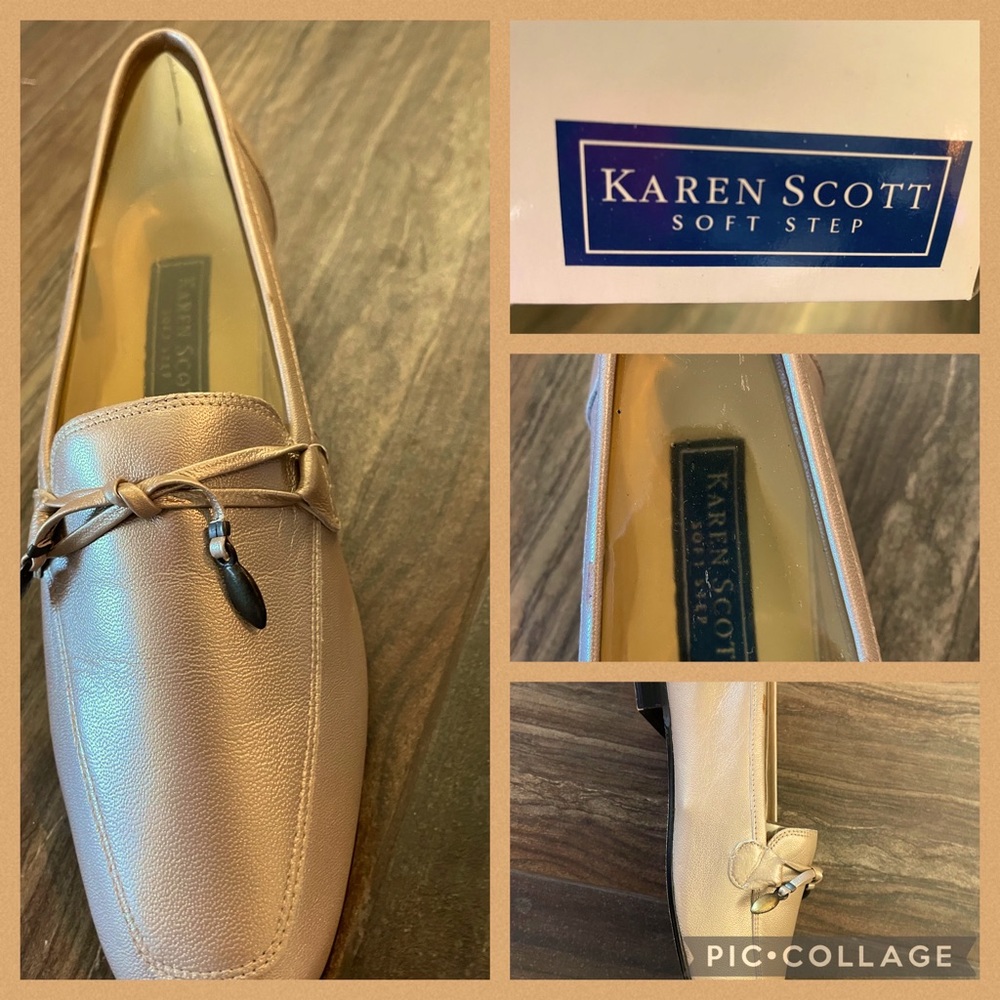 Soft gold leather flat with decorate tie on front